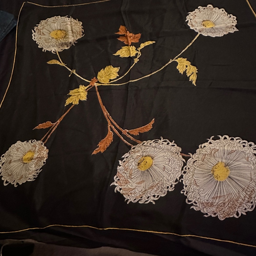 Floral Embroidered Black Scarf